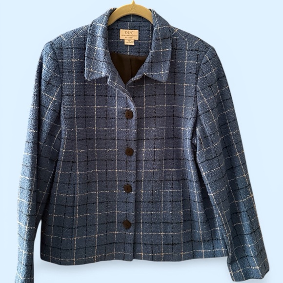 Cricket Lane Jackets & Blazers - Cricket Lane Collection Petites Blue Plaid Button-Front Jacket